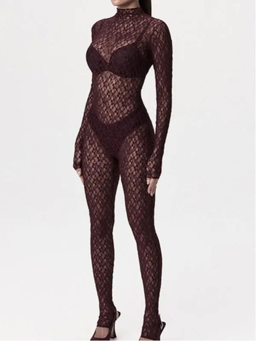 Naked Wardrobe Burgundy Blazer & Lace Jumpsuit Set - Picture 4 of 4